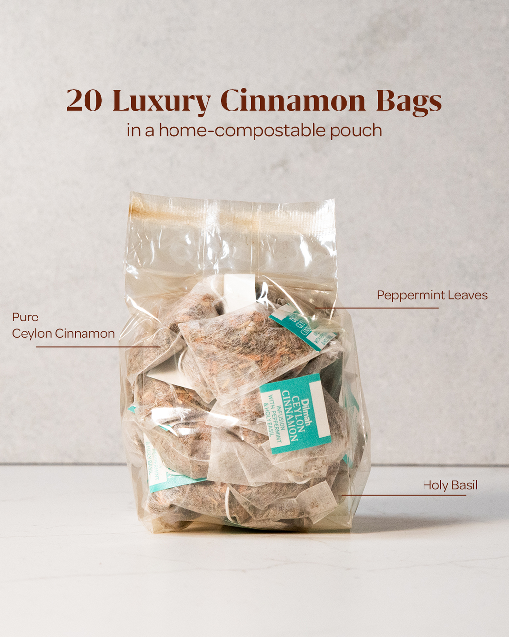 Ceylon Cinnamon Infusion with Peppermint and Holy Basil-20 Luxury Tea Bags