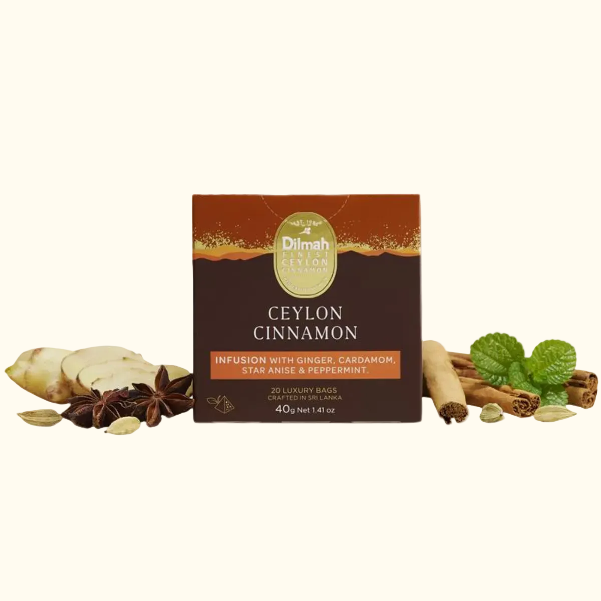 Ceylon Cinnamon Infusion with Ginger, Cardamom, Star Anise & Peppermint- 20 Luxury Tea Bags